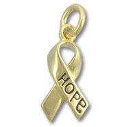 Gold ribbon pendant engraved with HOPE