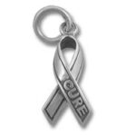 “Cure” Sterling Silver Awareness Ribbon Charm