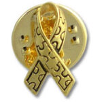 Gold autism awareness puzzle ribbon lapel pin