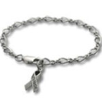 Silver ribbon charm on chain bracelet