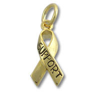 Gold support awareness ribbon pendant