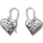 Silver heart earrings with mother-of-pearl inlay