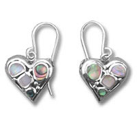 Silver heart earrings with mother-of-pearl inlay