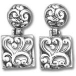 Silver filigree dangle earrings with square drops