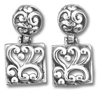 Silver filigree dangle earrings with square drops