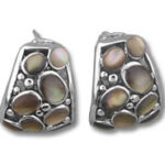Silver earrings with iridescent abalone stone clusters