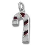 Silver candy cane charm with red stripes