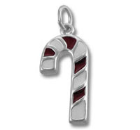 Silver candy cane charm with red stripes
