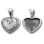 Two silver heart-shaped lockets, open and closed