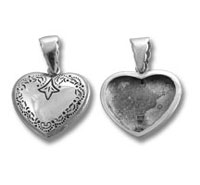 Two silver heart-shaped lockets, open and closed