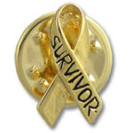 Gold survivor ribbon lapel pin