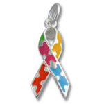 Multicolored autism awareness puzzle-piece ribbon pendant