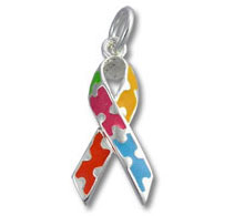 Multicolored autism awareness puzzle-piece ribbon pendant