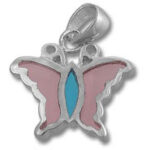 Silver butterfly pendant with pink wings