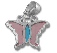 Silver butterfly pendant with pink wings