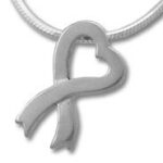 Silver ribbon heart awareness pendant necklace