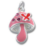 Pink enamel mushroom charm with red butterfly