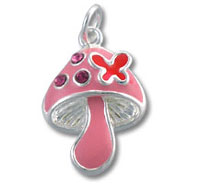 Pink enamel mushroom charm with red butterfly