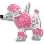Pink rhinestone poodle pendant charm