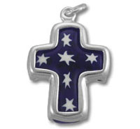 Silver-edged navy cross pendant with white stars