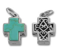 Turquoise and silver double-sided cross pendant