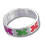 Silver ring with colorful X enamel pattern
