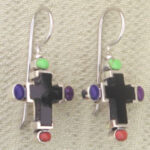 Pair of silver cross earrings with colorful stones
