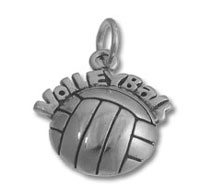 Silver volleyball pendant charm with 'Volley Ball' text