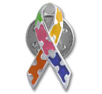 Multicolored puzzle-piece awareness ribbon pin