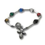 Silver charm bracelet with colorful gemstones