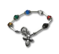 Silver charm bracelet with colorful gemstones