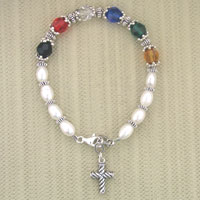 Pearl bracelet with multicolored beads and cross