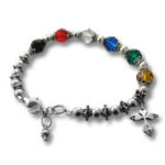 Silver charm bracelet with multicolored crystal beads