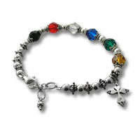 Silver charm bracelet with multicolored crystal beads
