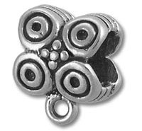 Silver four-petal bead charm with loop