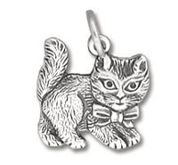 Silver kitten charm pendant with bow