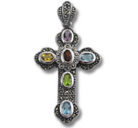 Jeweled cross pendant with multicolored gemstones
