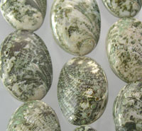Green speckled oval polished stone beads