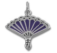 Silver and purple fan-shaped pendant charm Silver and purple fan-shaped pendant charm