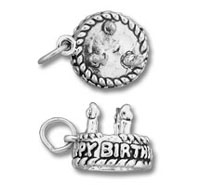 Silver birthday cake charm and round pendant