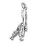 Silver fishing rod and fish charm pendant