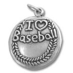 Round "I Love Baseball" pendant charm