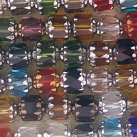 Rows of faceted multicolored glass beads