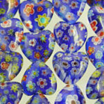 Blue Heart Lampwork Beads with Flowers
