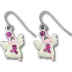 Pair of white angel earrings with pink rhinestones