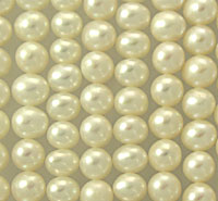 Close-up of glossy ivory pearls in rows
