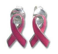 Pair of pink breast cancer ribbon earrings