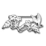 Silver hummingbird and floral brooch