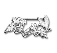 Silver hummingbird and floral brooch