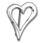 silver heart-shaped brooch with pin back